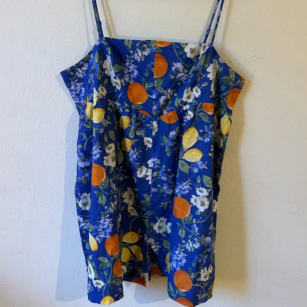 Anthropologie Corey Lynn Calter Blue Citrus Floral Smocked Romper XL - Picture 1 of 4